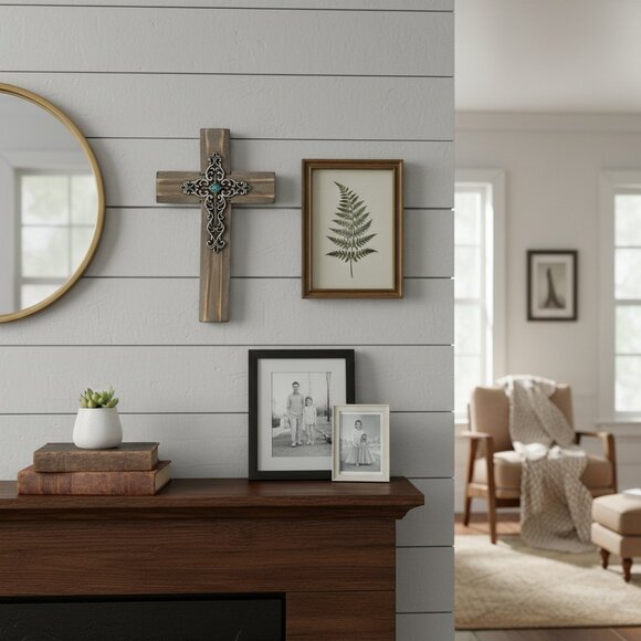 Brown and Silver Wood Wall Cross Religious Home Decor Christmas Gift Keepsake - Picture 2 of 3